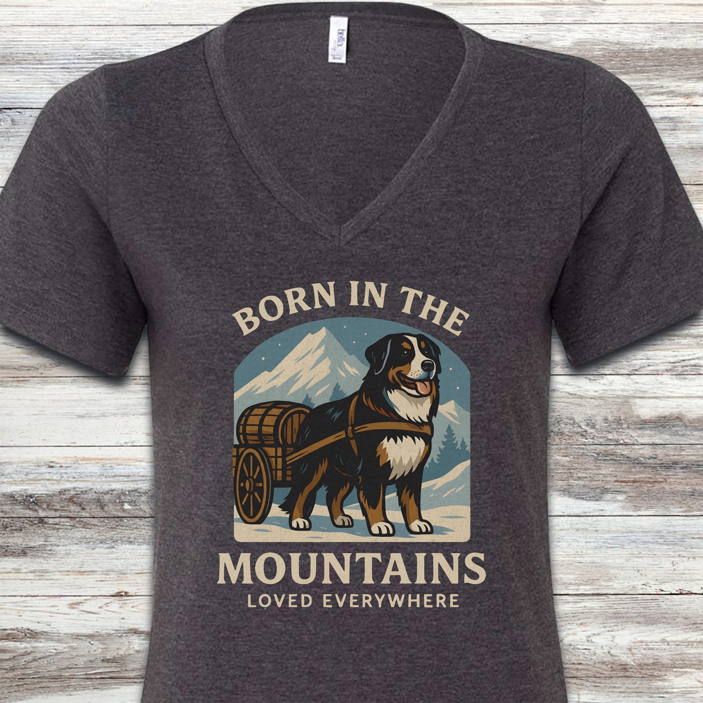 Bernese Mountain Dog Born V-Neck Tee - Dark Grey Heather