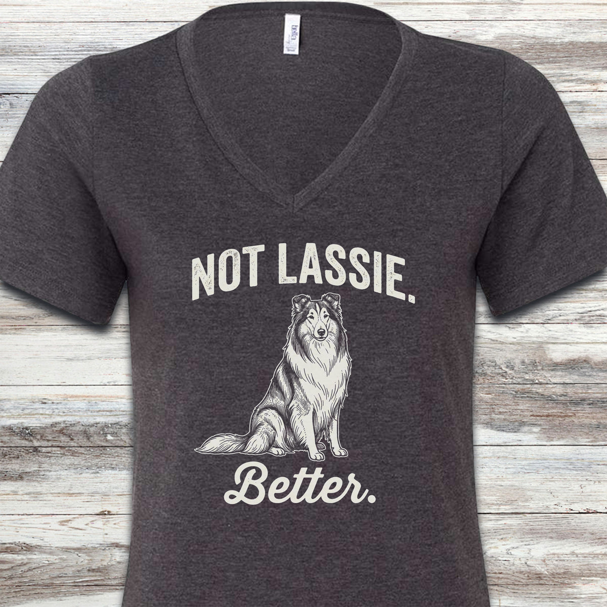 Rough Collie Not Lassie V-Neck Tee - Dark Grey Heather
