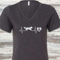 Border Collie Heartbeat V-Neck Tee - Dark Grey Heather
