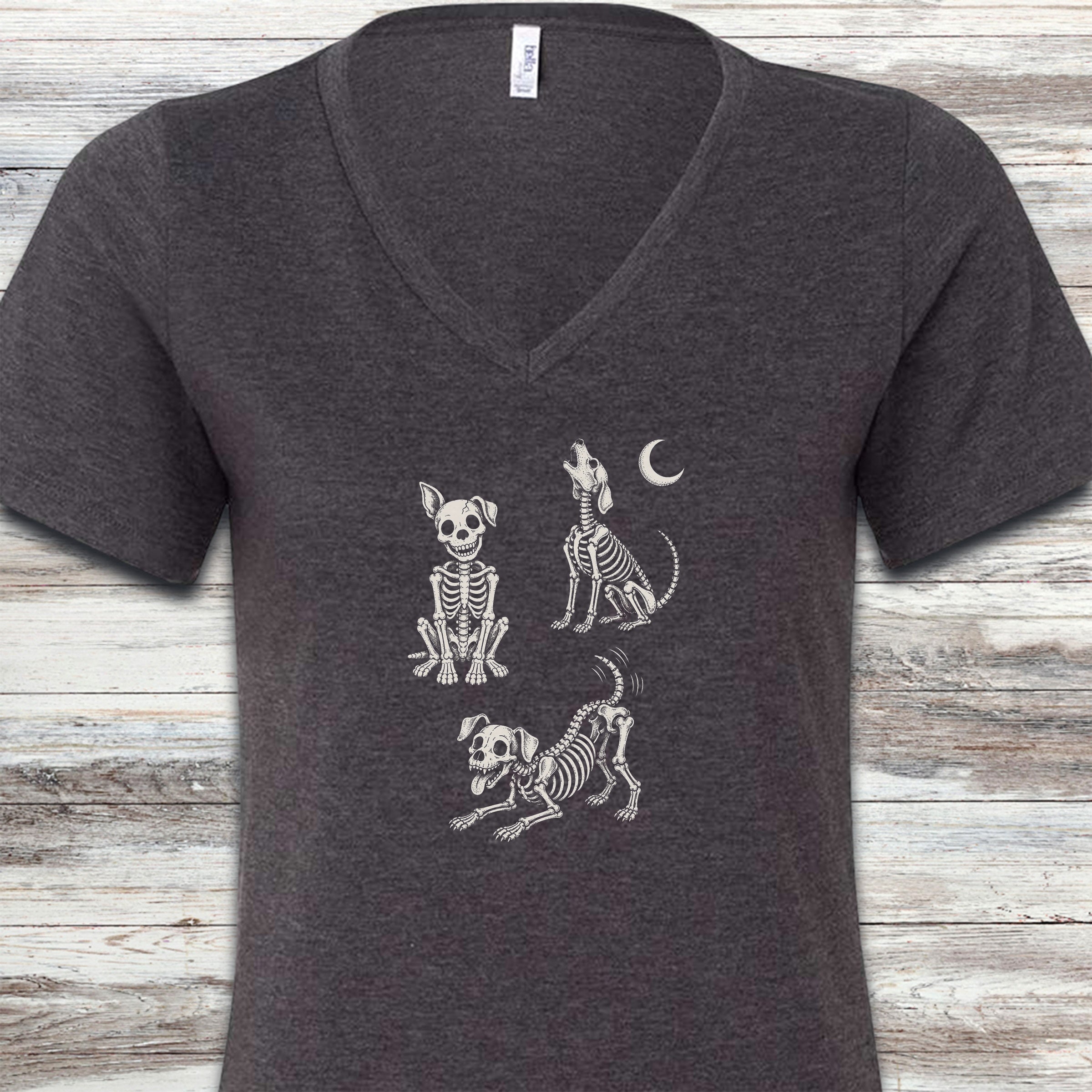 Skelly Dog V-Neck Tee - Dark Grey Heather