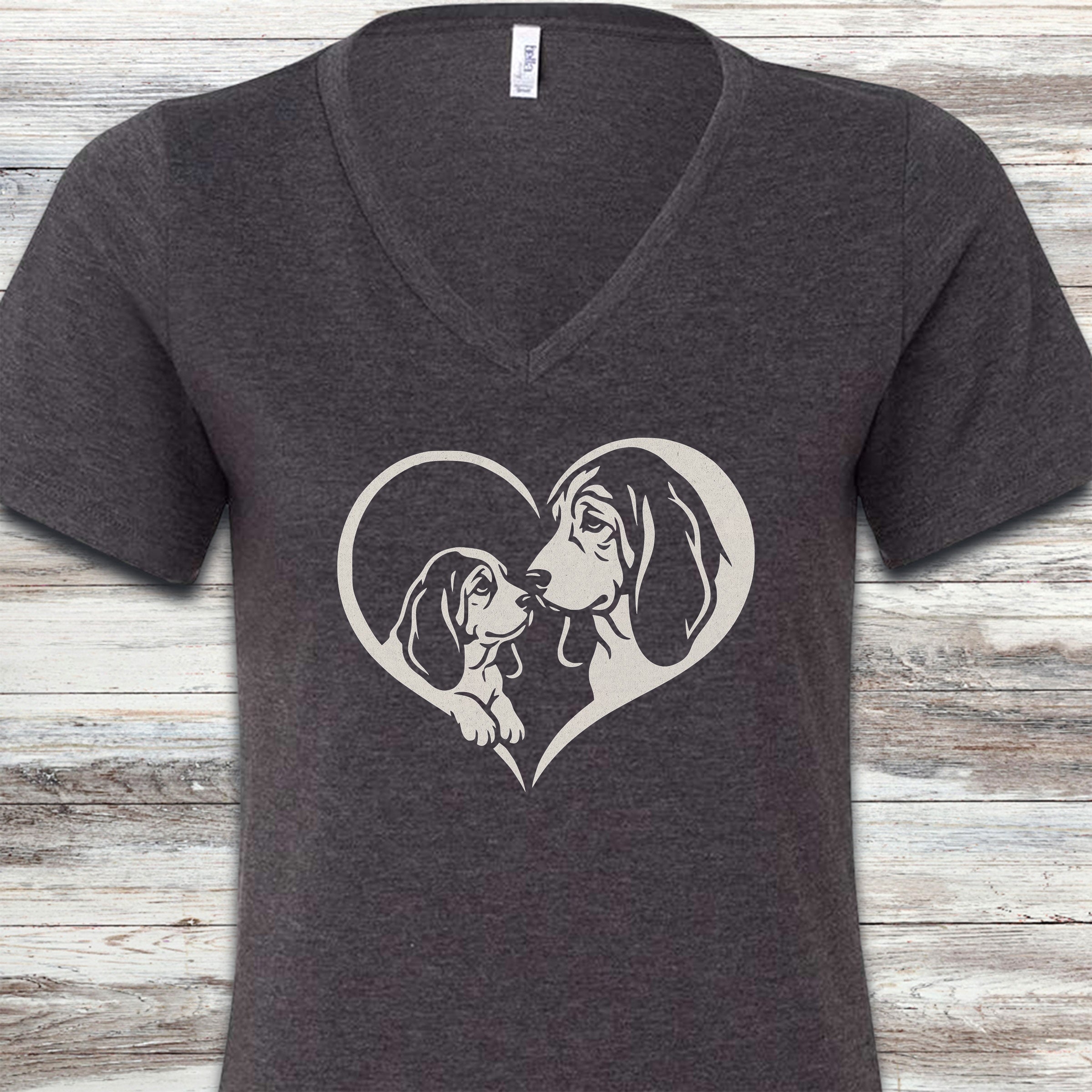 Basset Hound Heart Bond V-Neck Tee - Dark Grey Heather