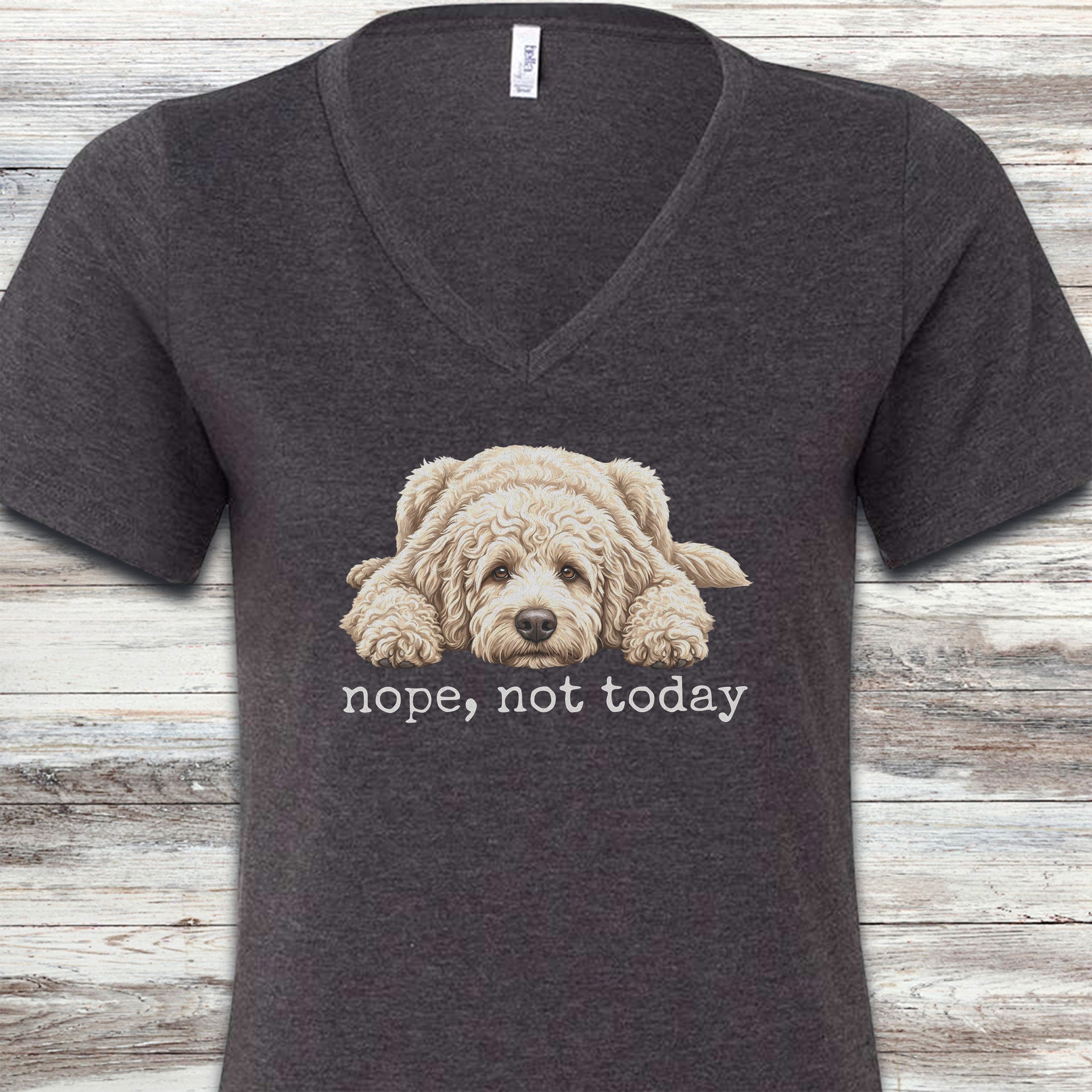 Goldendoodle Cream Nope V-Neck Tee - Dark Grey Heather