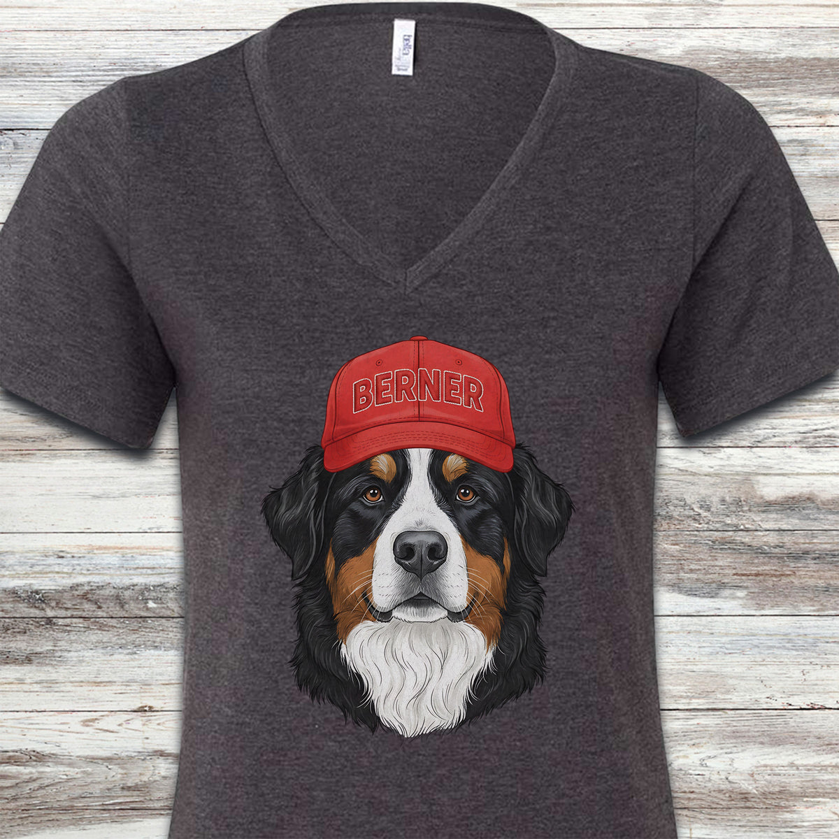 Bernese Mountain Dog Berner Hat V-Neck Tee - Dark Grey Heather
