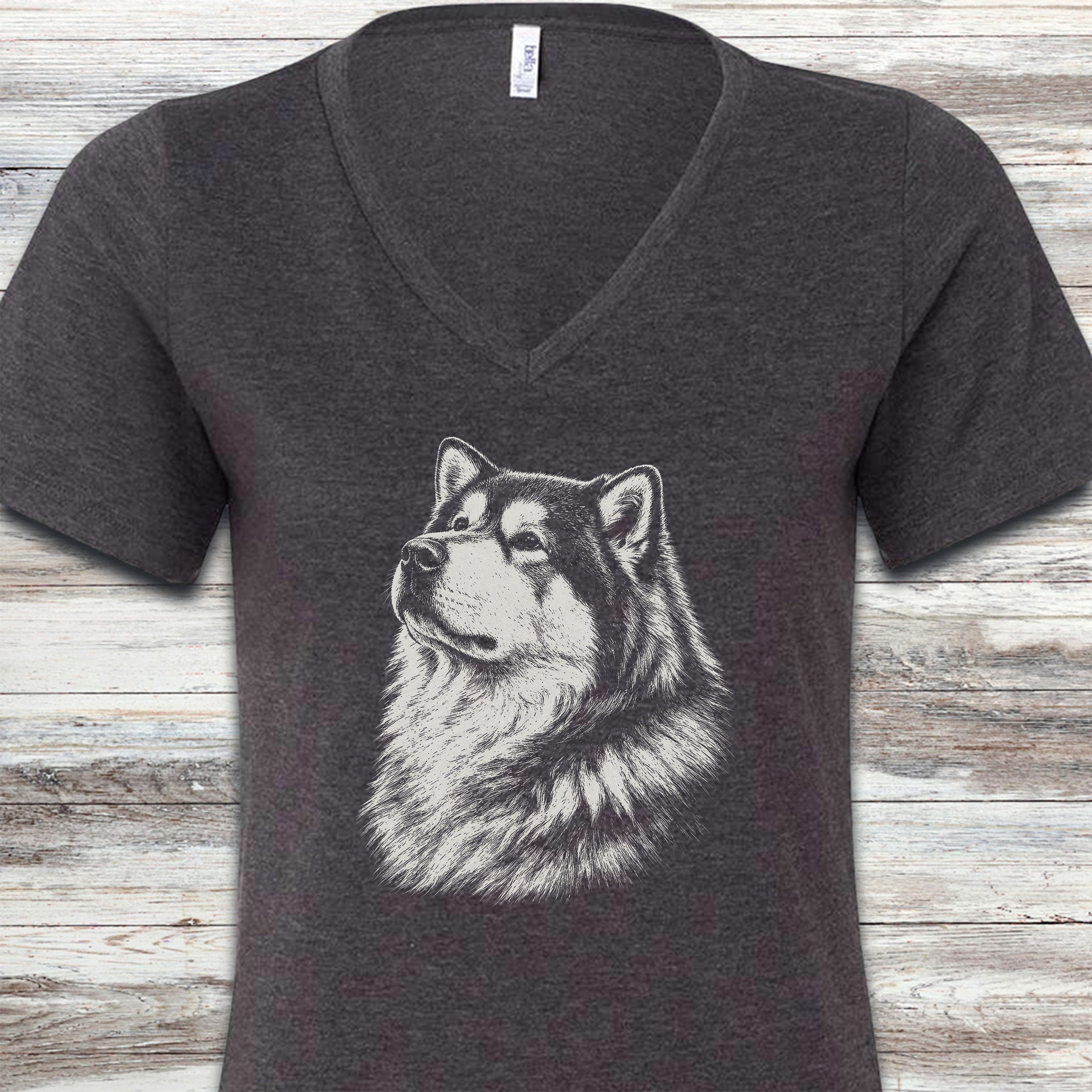 Alaskan Malamute Loyalty V-Neck Tee - Dark Grey Heather