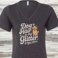 Golden Retriever Glitter V-Neck Tee - Dark Grey Heather
