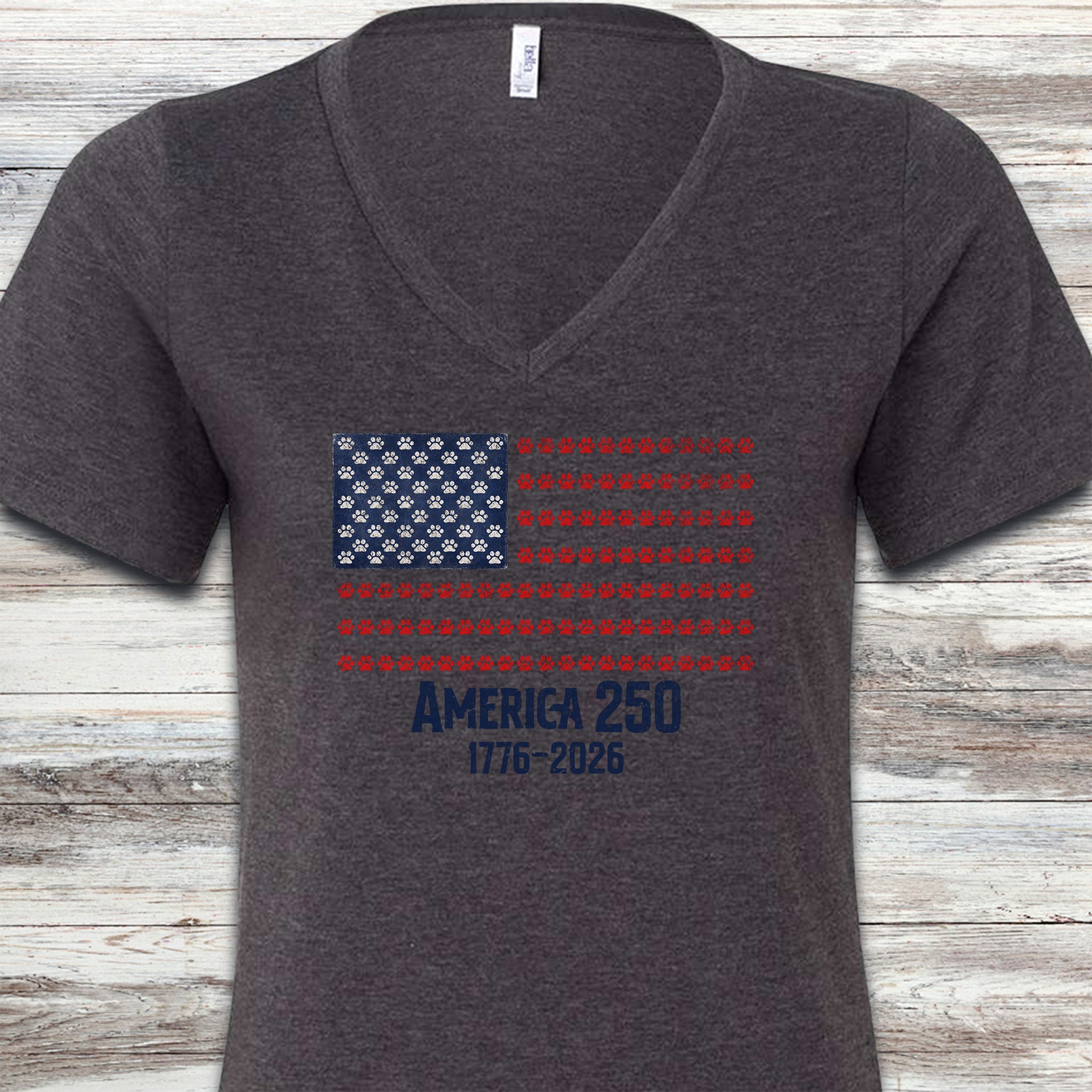 Vintage Red White & Paws 250 V-Neck Tee - Dark Grey Heather