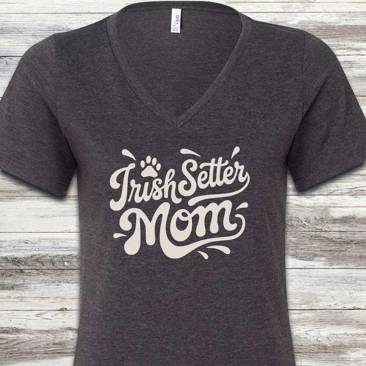 Irish Setter Groovy Mom V-Neck Tee - Dark Grey Heather