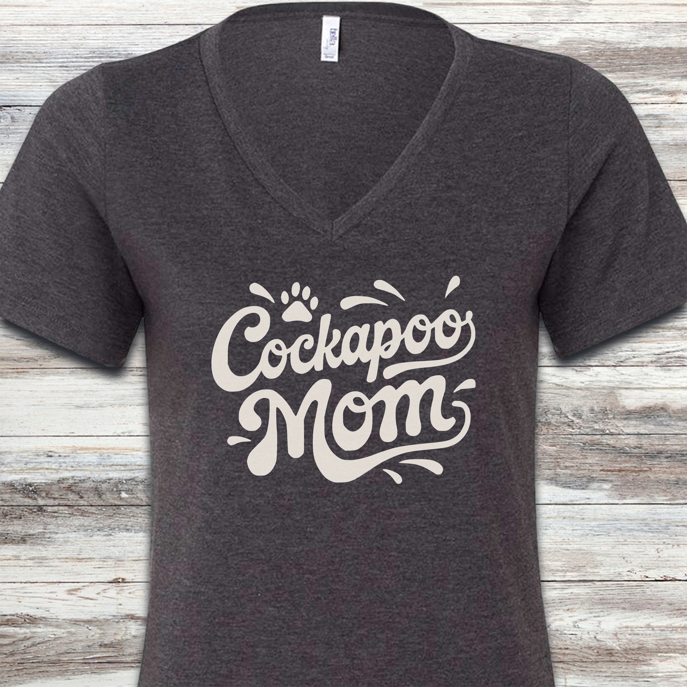 Cockapoo Groovy Mom V-Neck Tee - Dark Grey Heather