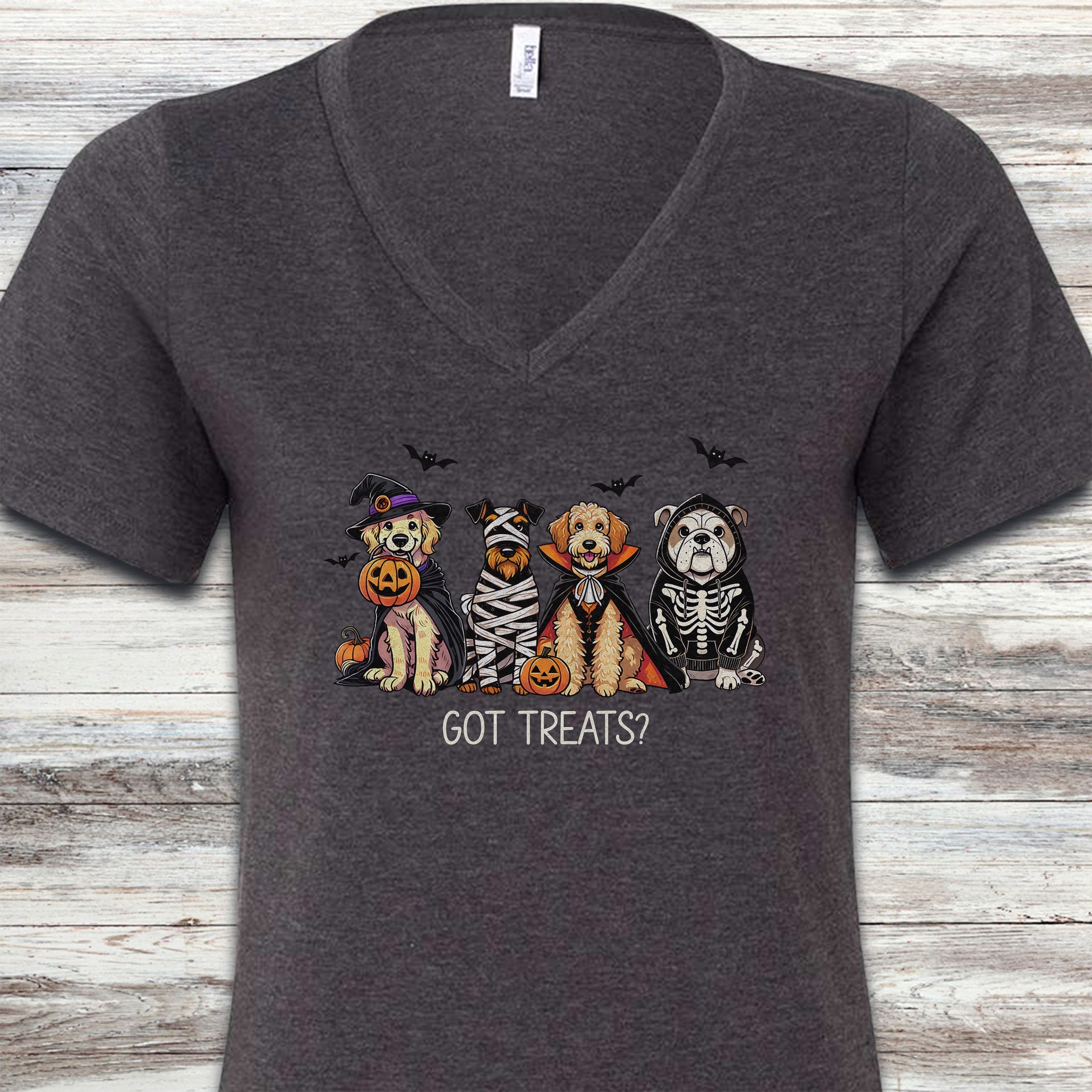 Halloween Got Treats V-Neck Tee - Dark Grey Heather