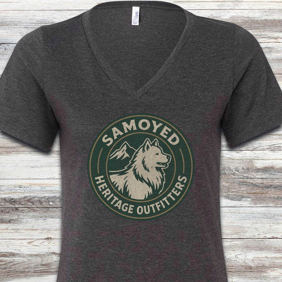 Samoyed Heritage Outfitters V-Neck Tee - Dark Grey Heather