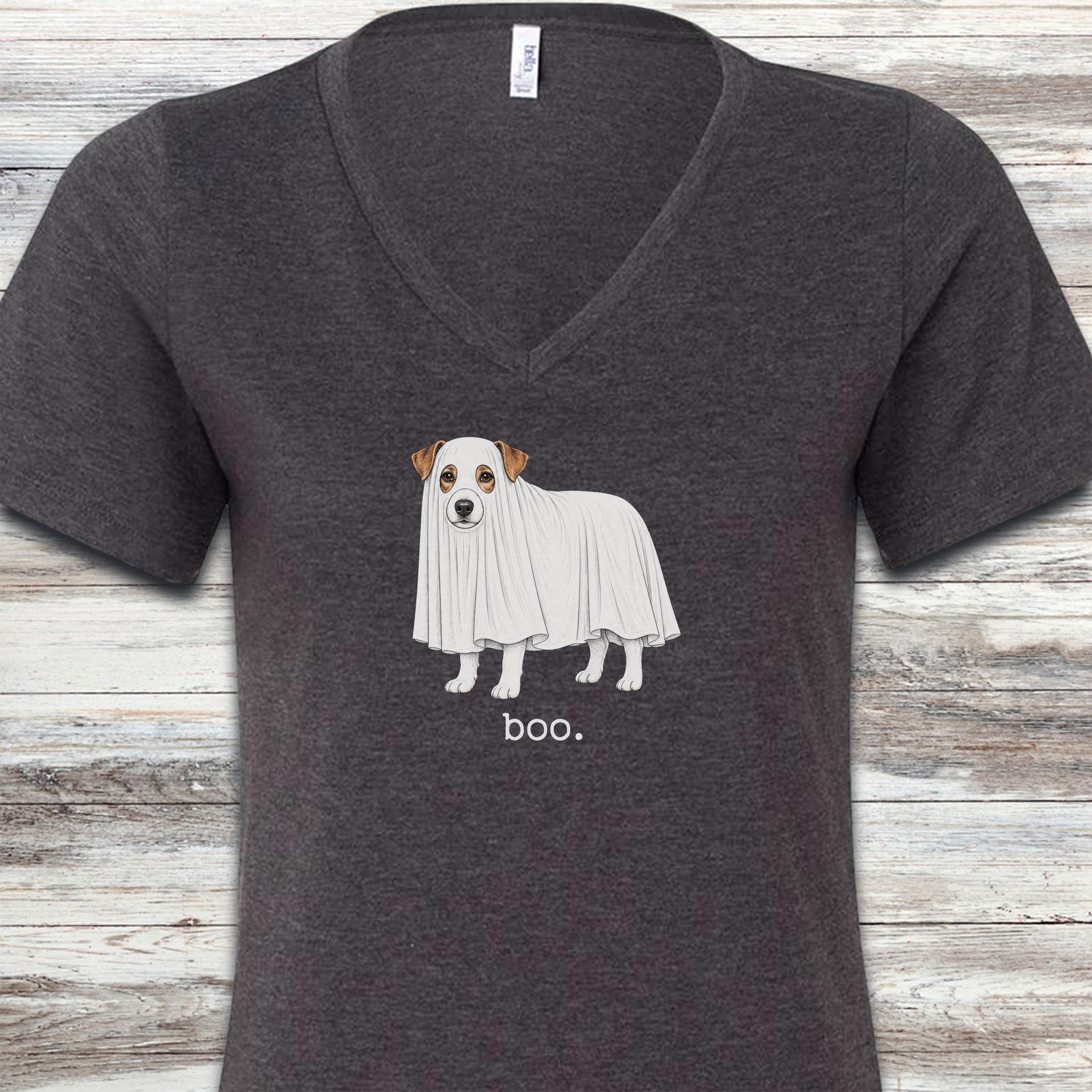 Jack Russell Terrier Boo V-Neck Tee - Dark Grey Heather