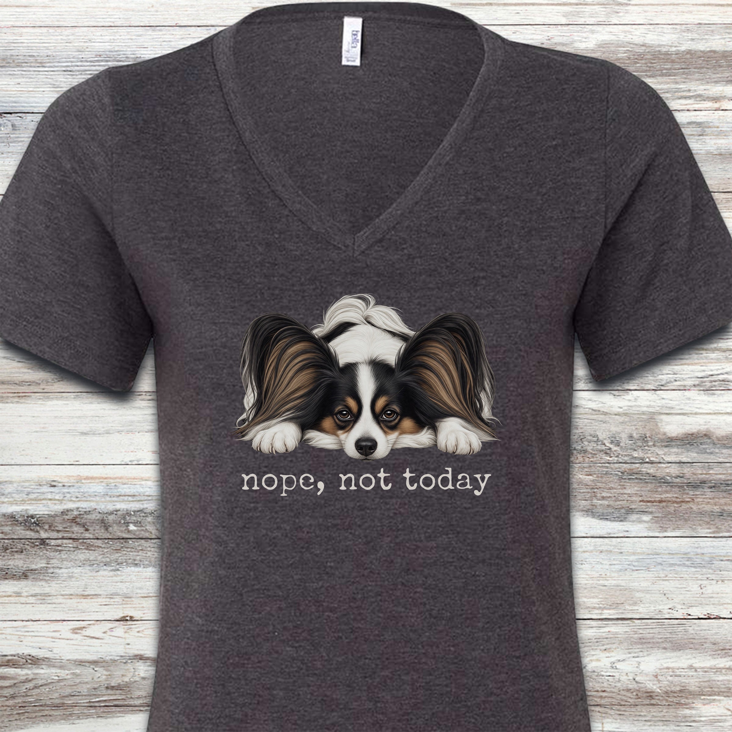 Papillon Nope V-Neck Tee - Dark Grey Heather