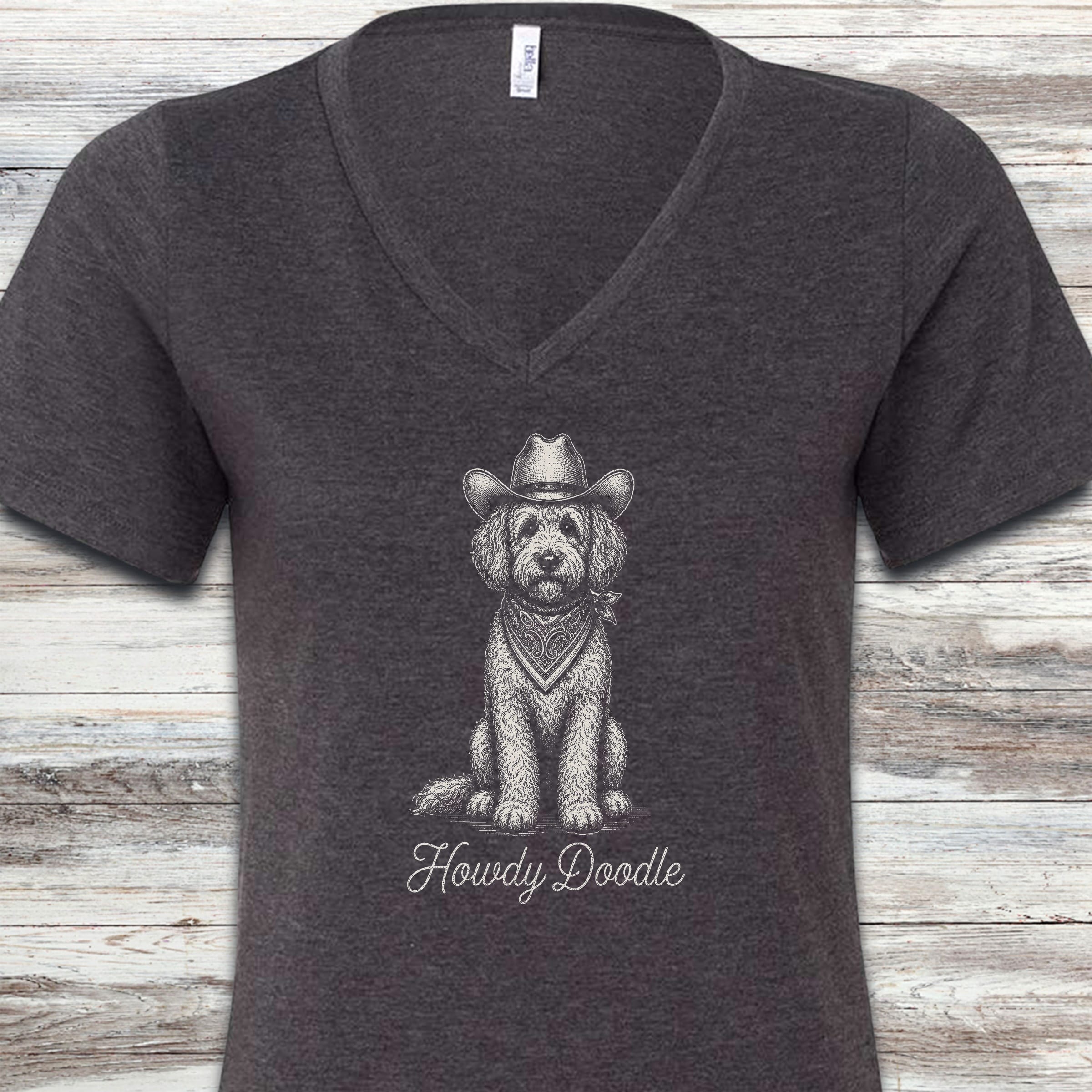 Doodle Howdy Doodle V-Neck Tee - Dark Grey Heather