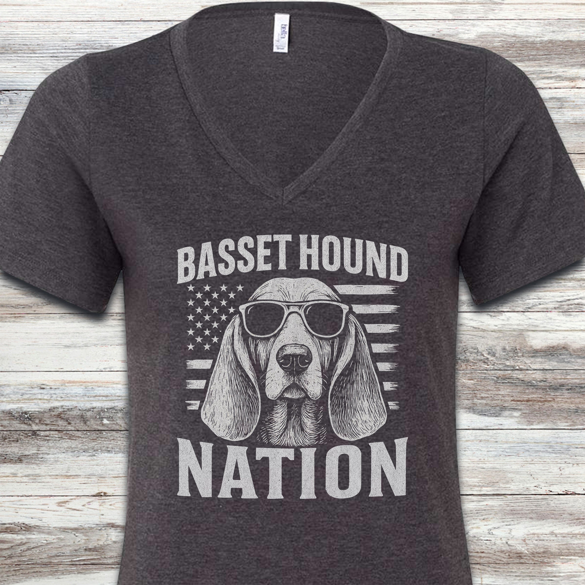 Basset Hound Nation V-Neck Tee - Dark Grey Heather
