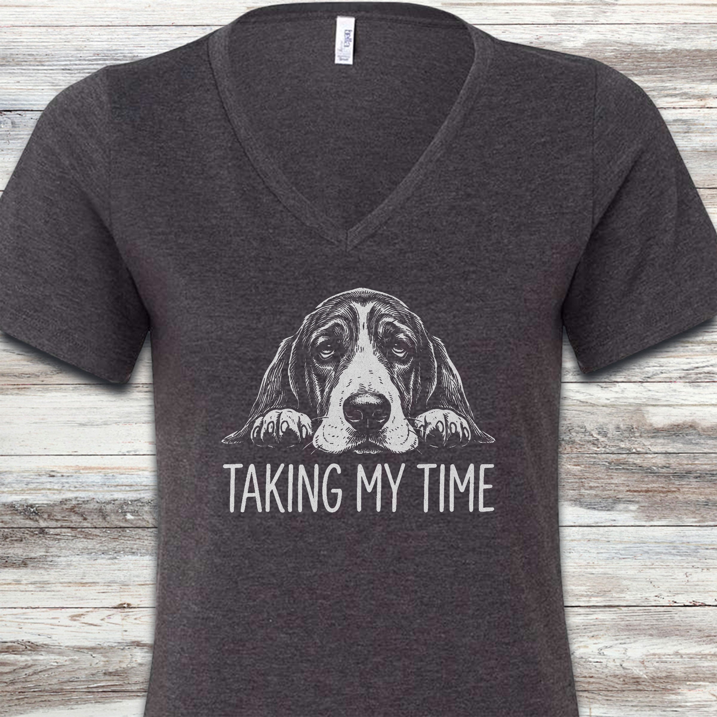 Basset Hound Time V-Neck Tee - Dark Grey Heather