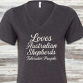 Australian Shepherd Tolerates People V-Neck Tee - Dark Grey Heather