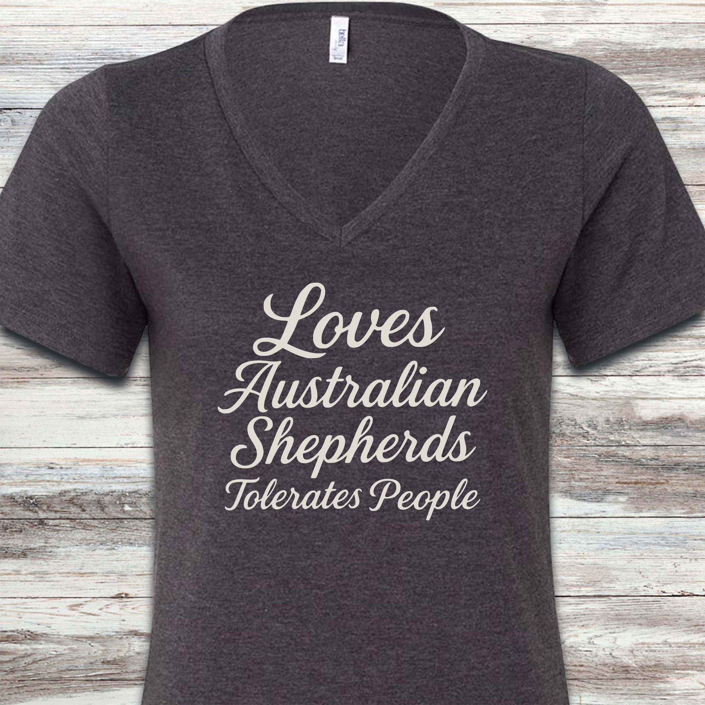 Australian Shepherd Tolerates People V-Neck Tee - Dark Grey Heather
