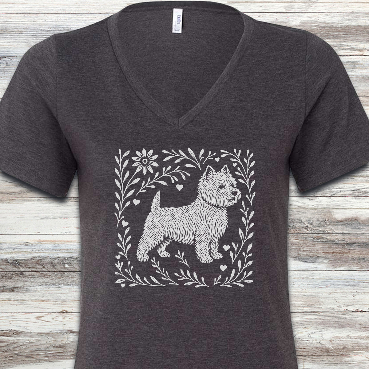 West Highland Linocut V-Neck Tee - Dark Grey Heather
