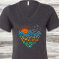 Adventure Heart V-Neck Tee - Dark Grey Heather