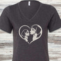 Beagle Heart Bond V-Neck Tee - Dark Grey Heather