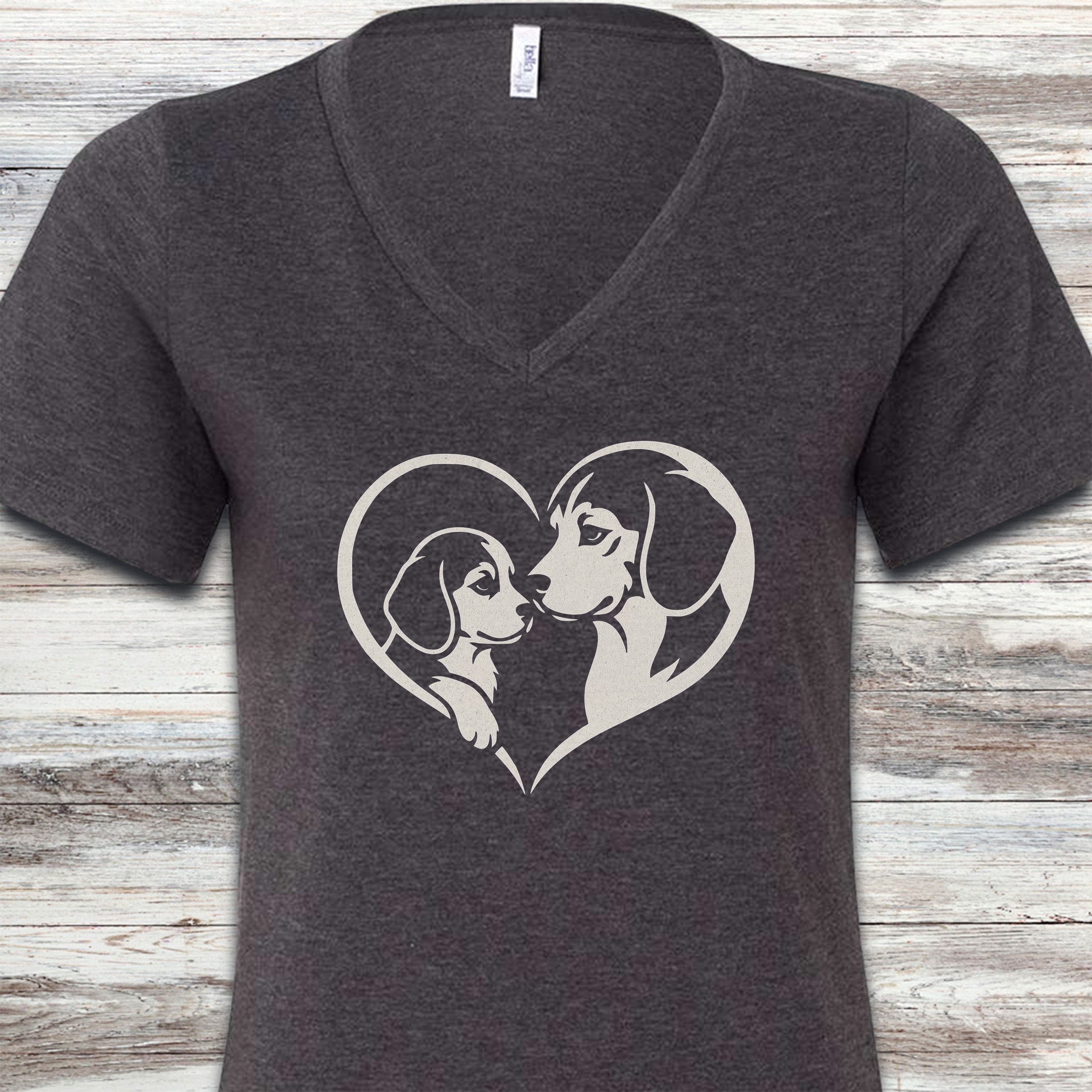 Beagle Heart Bond V-Neck Tee - Dark Grey Heather