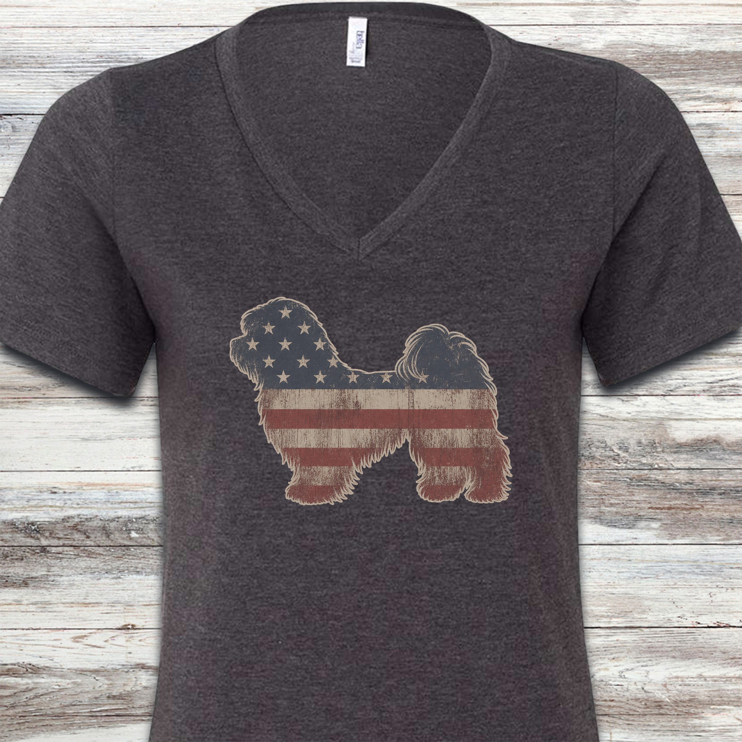 Havanese Vintage USA V-Neck Tee - Dark Grey Heather