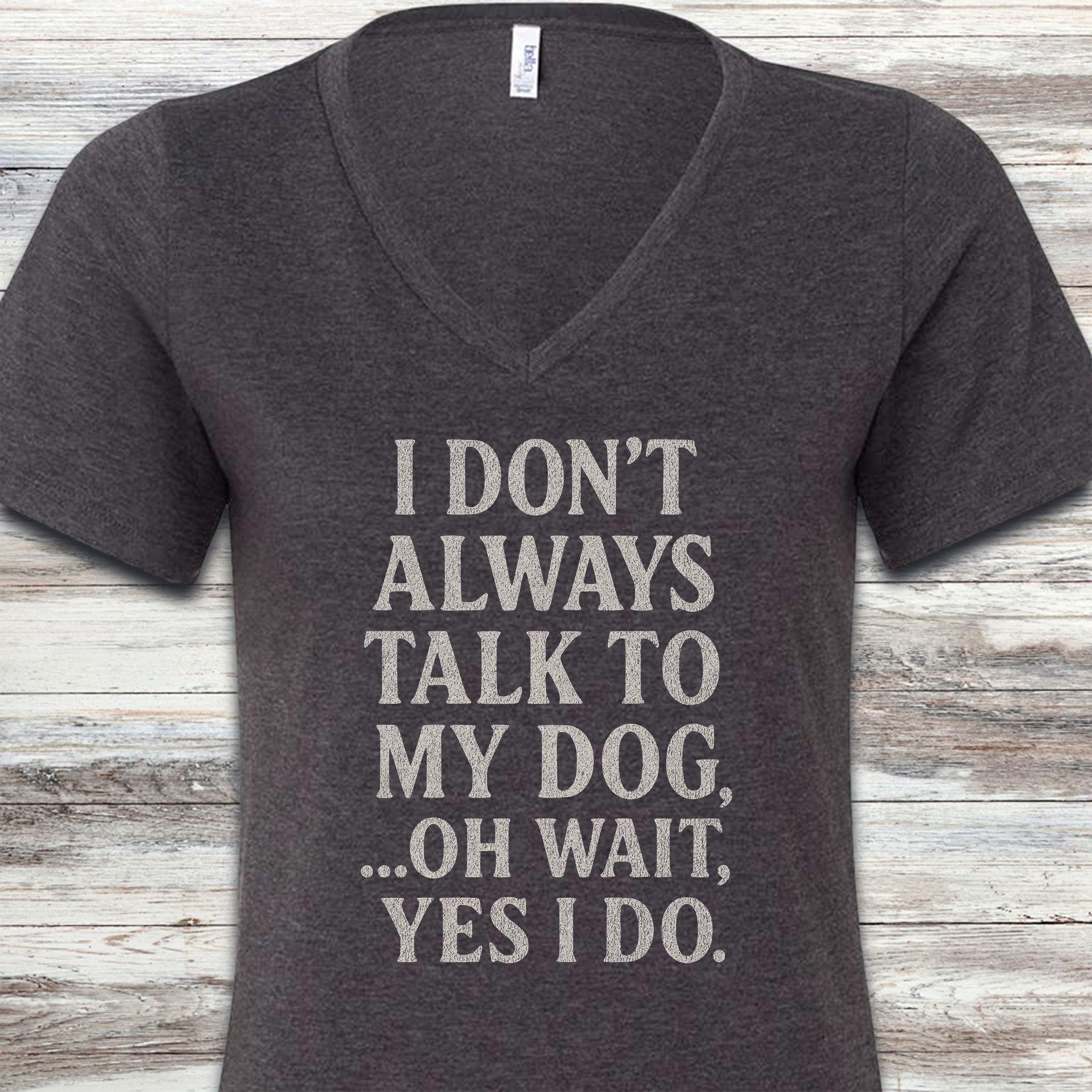 Talk to My Dog V-Neck Tee - Dark Grey Heather