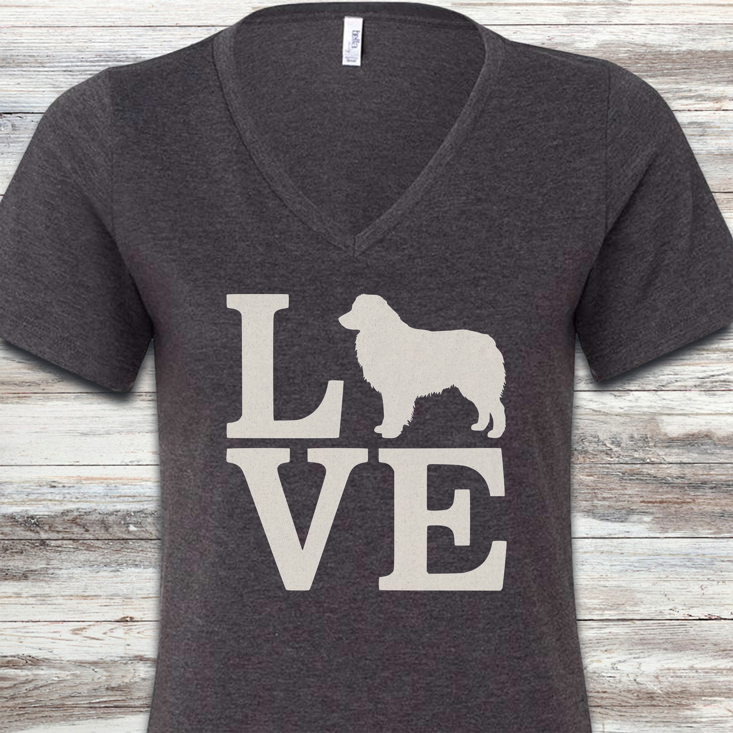 Australian Shepherd Love V-Neck Tee - Dark Grey Heather