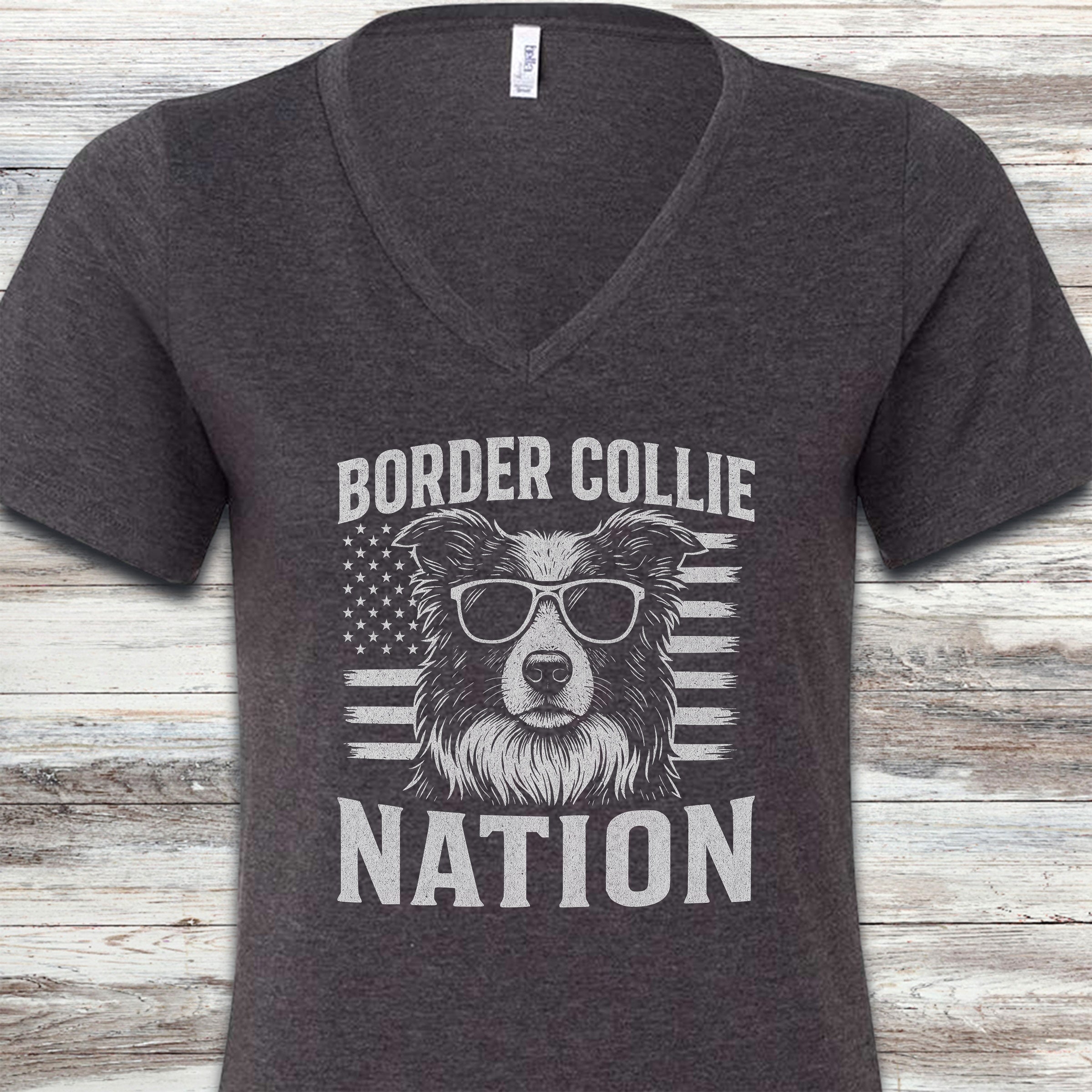 Border Collie Nation V-Neck Tee - Dark Grey Heather