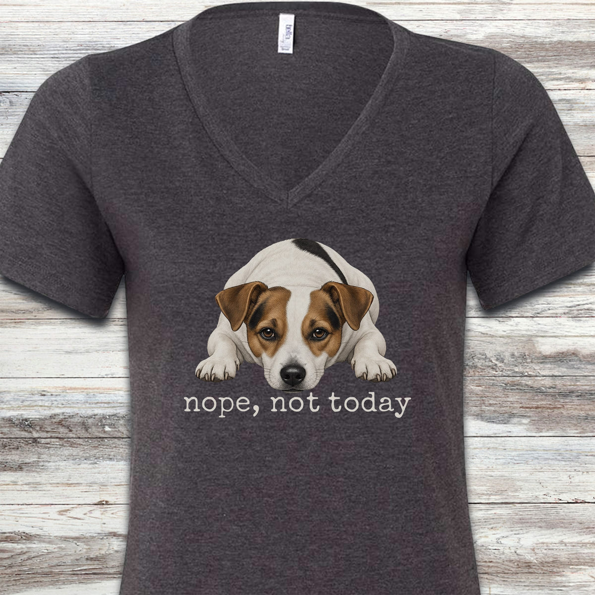 Jack Russell Nope V-Neck Tee - Dark Grey Heather