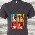 Border Collie Red Pop Art V-Neck Tee - Dark Grey Heather