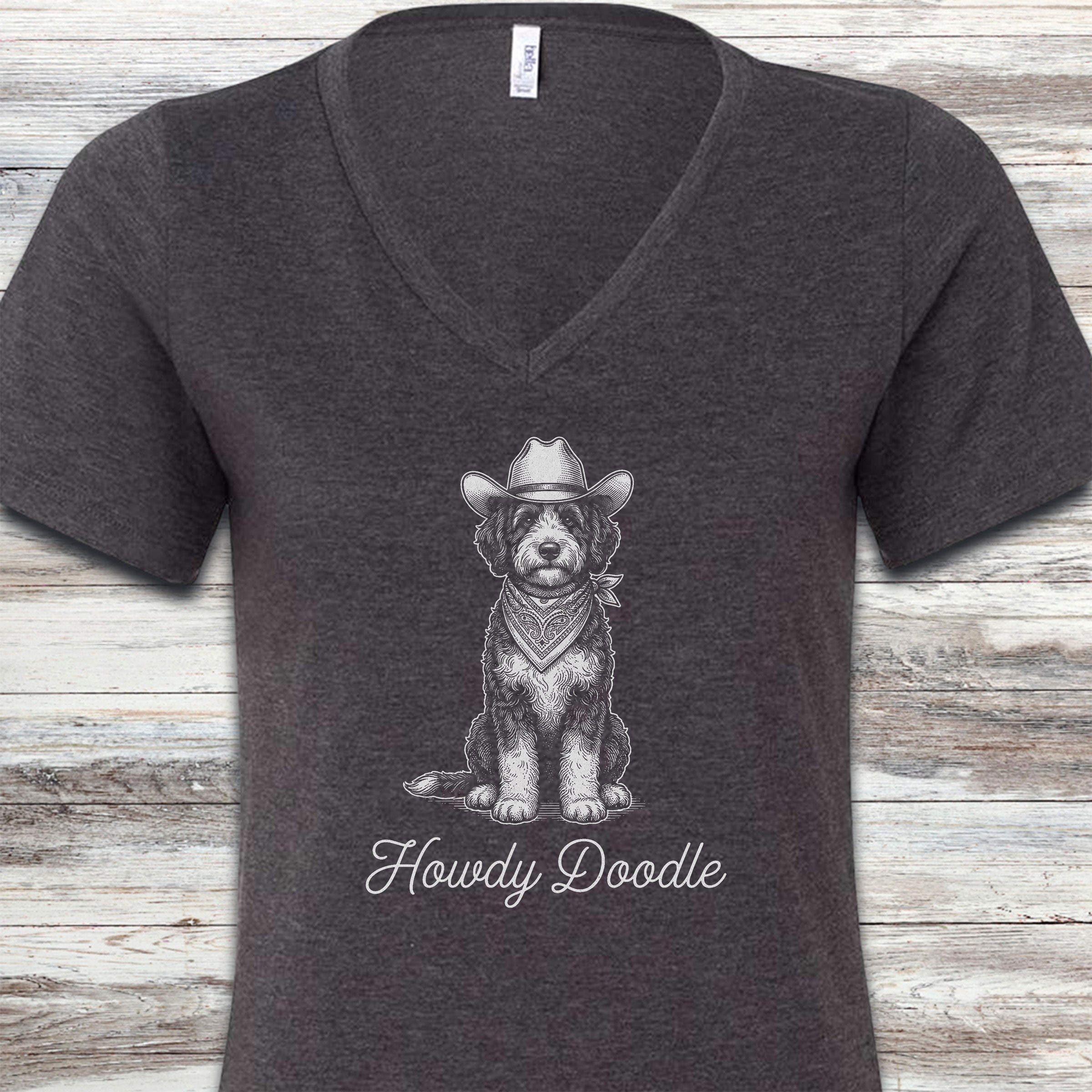 Bernedoodle Howdy Doodle V-Neck Tee - Dark Grey Heather