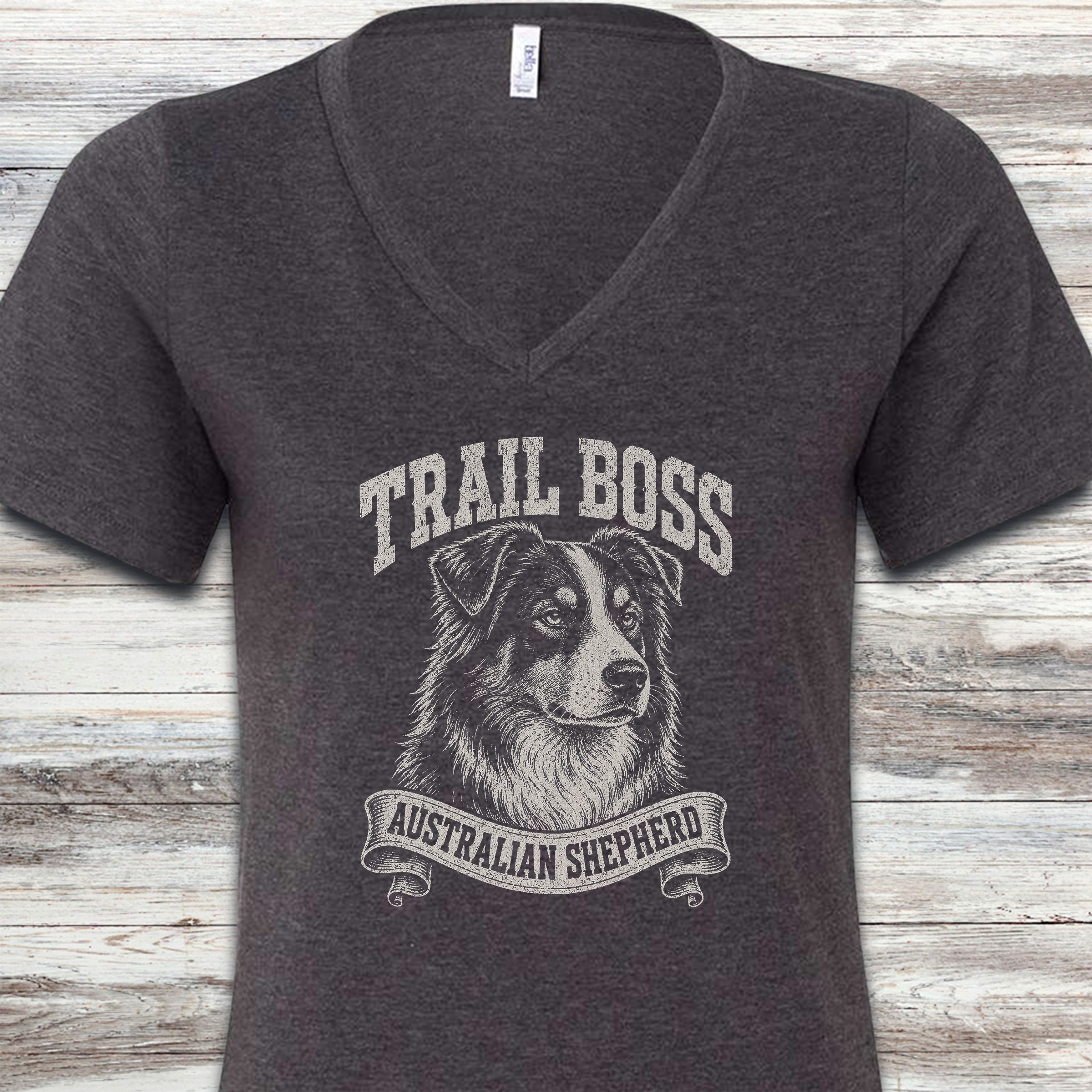 Australian Shepherd Trail Boss V-Neck Tee - Dark Grey Heather