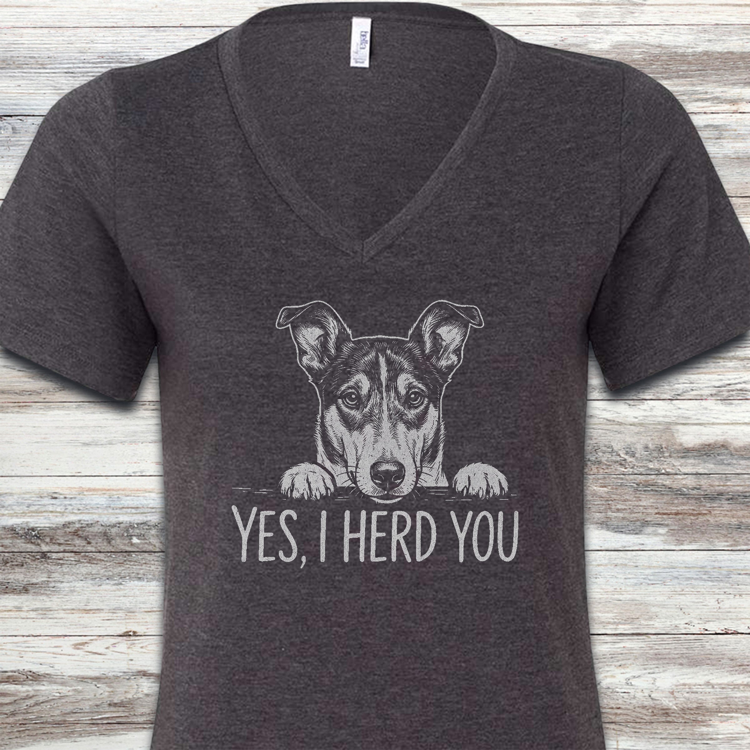 Smooth Collie Herd You V-Neck Tee - Dark Grey Heather