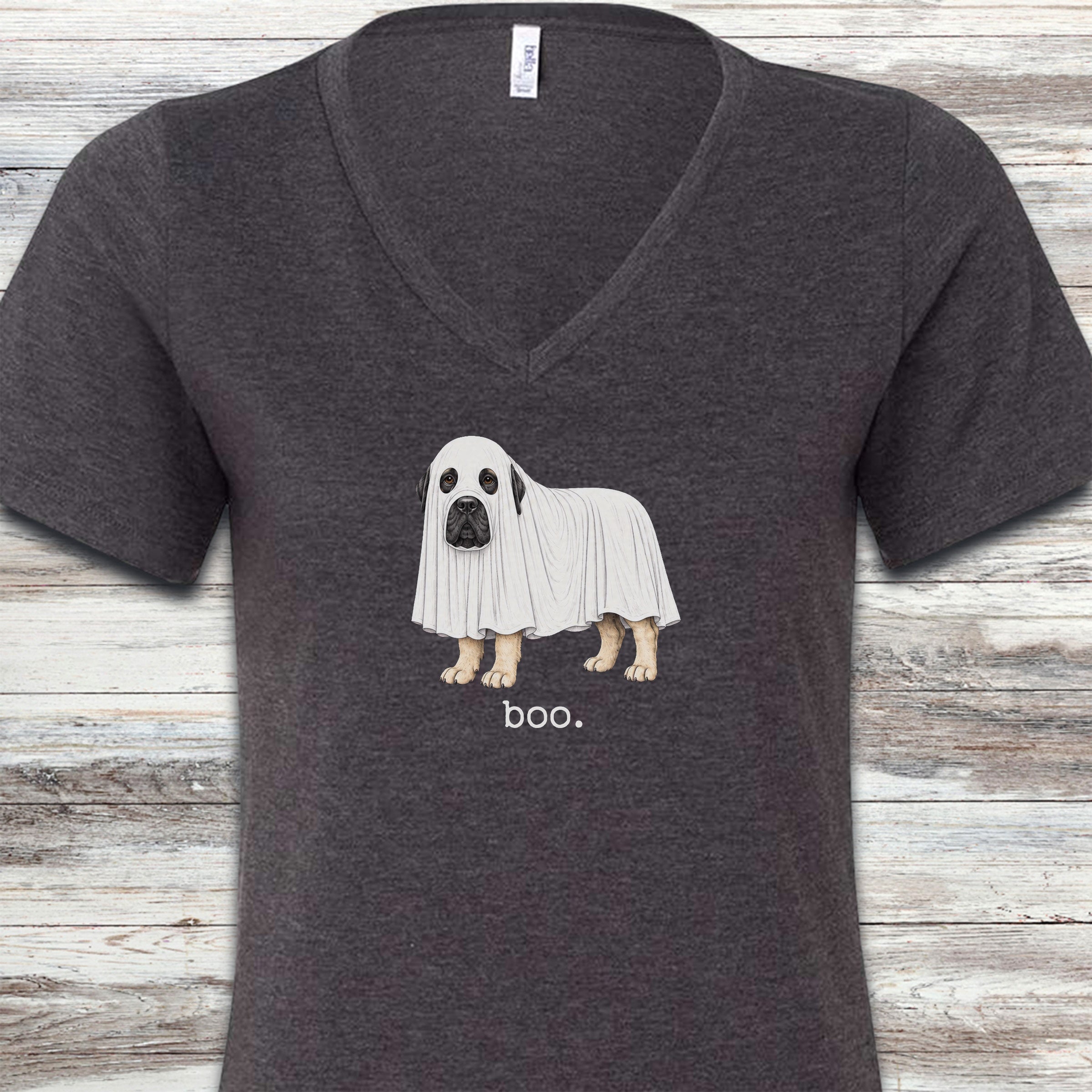 English Mastiff Boo V-Neck Tee - Dark Grey Heather