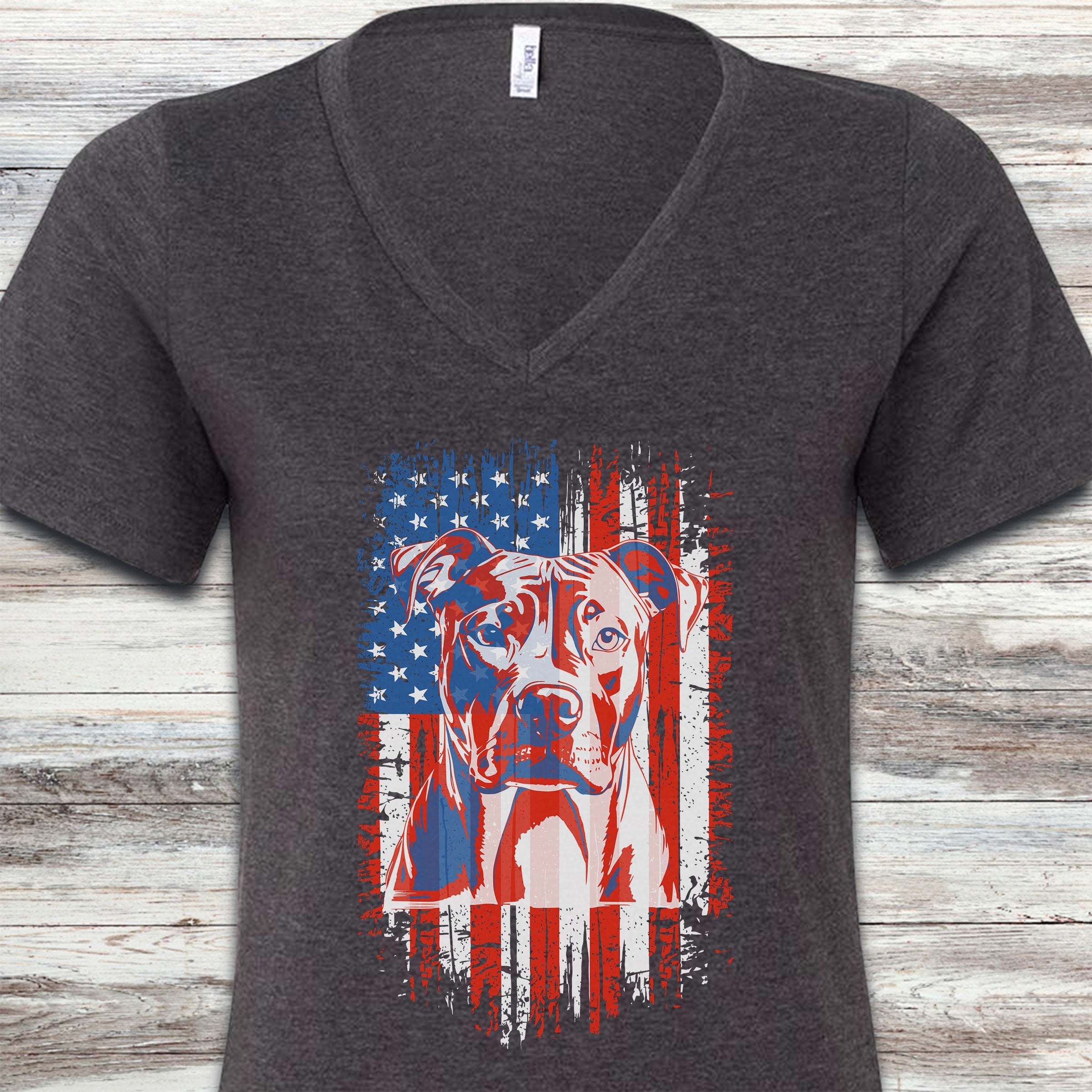 Pit Bull USA V-Neck Tee - Dark Grey Heather