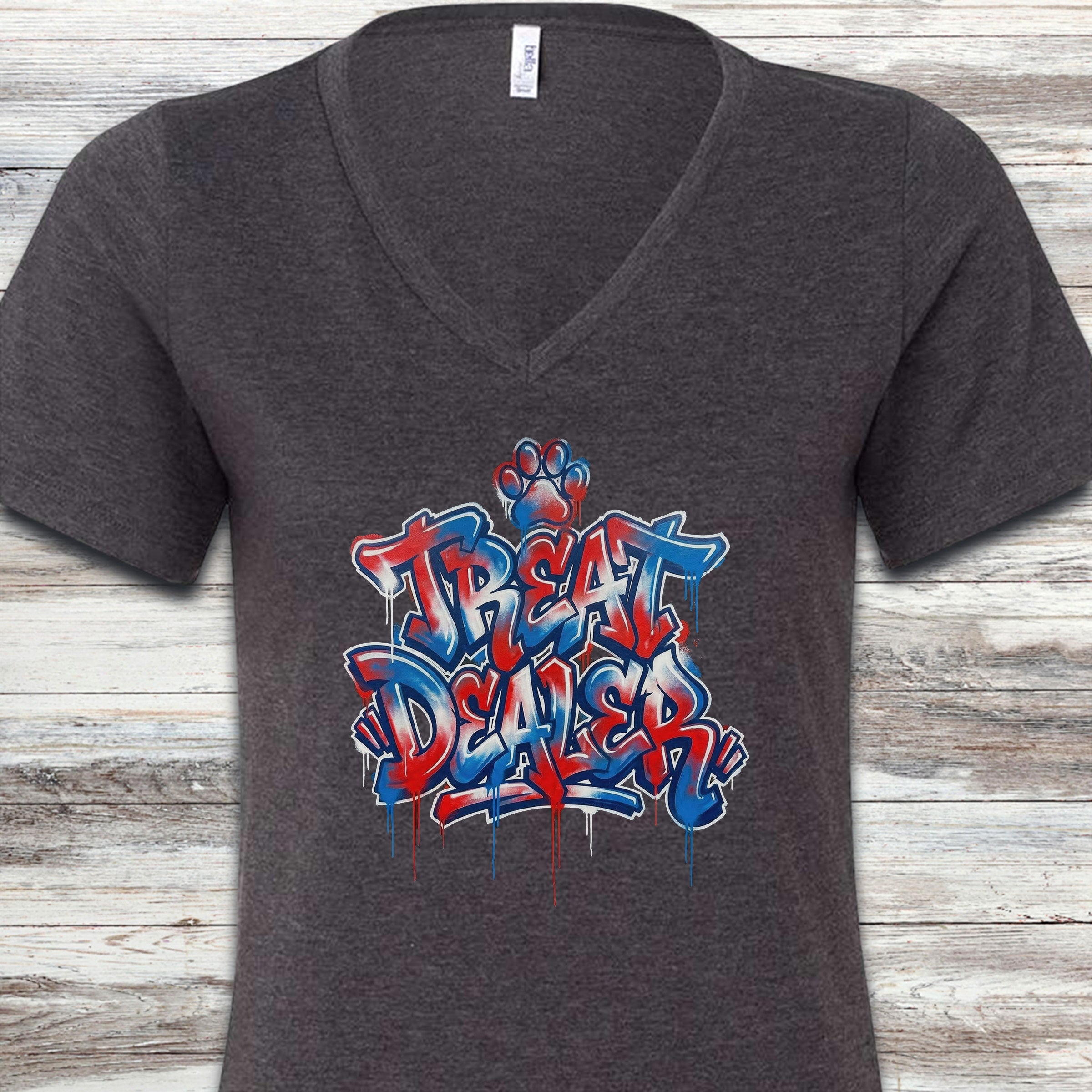 Treat Dealer American Grafitti V-Neck Tee - Dark Grey Heather