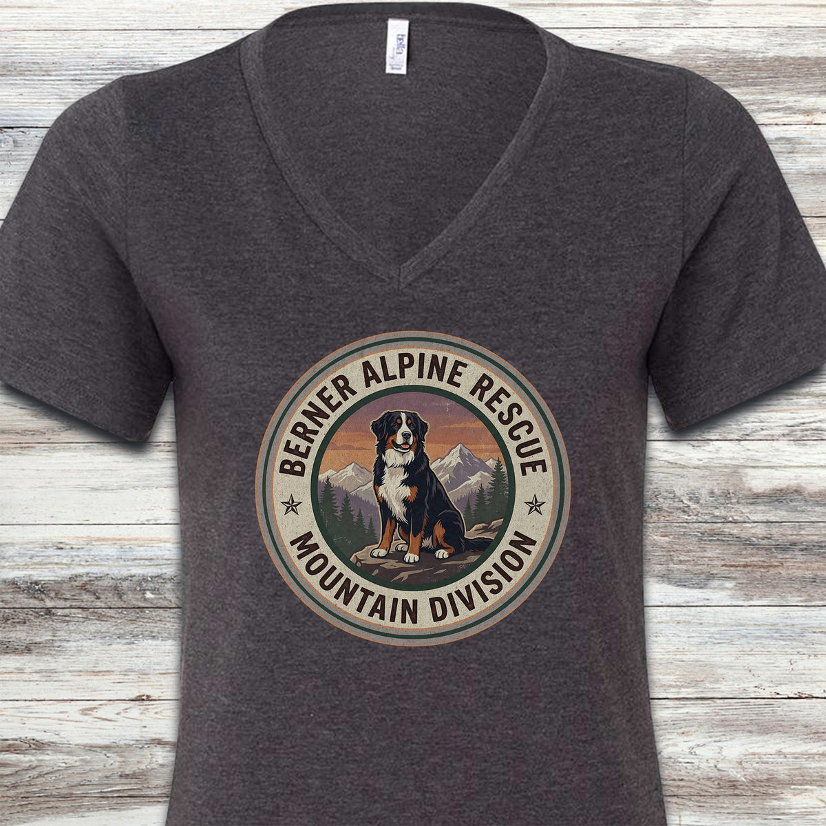 Bernese Mountain Dog Rescue V-Neck Tee - Dark Grey Heather