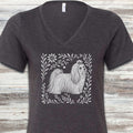 Maltese Linocut V-Neck Tee - Dark Grey Heather