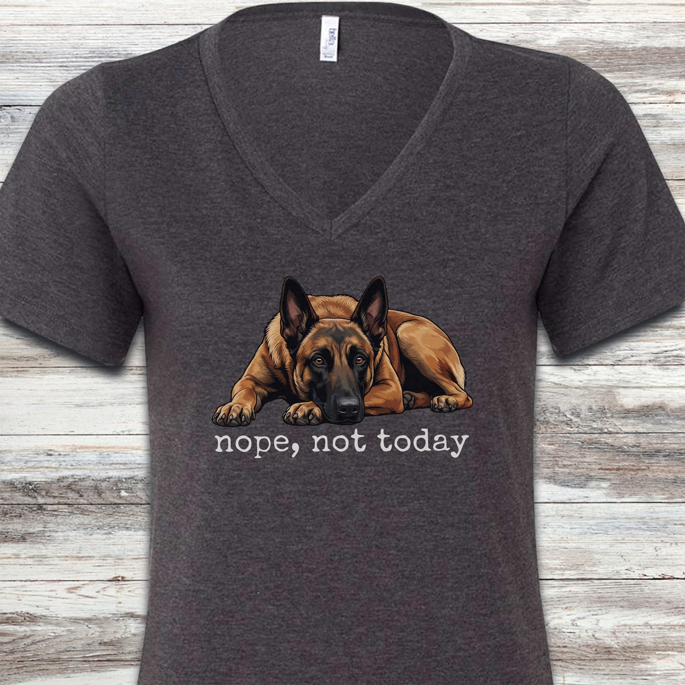Belgian Malinois Nope V-Neck Tee - Dark Grey Heather