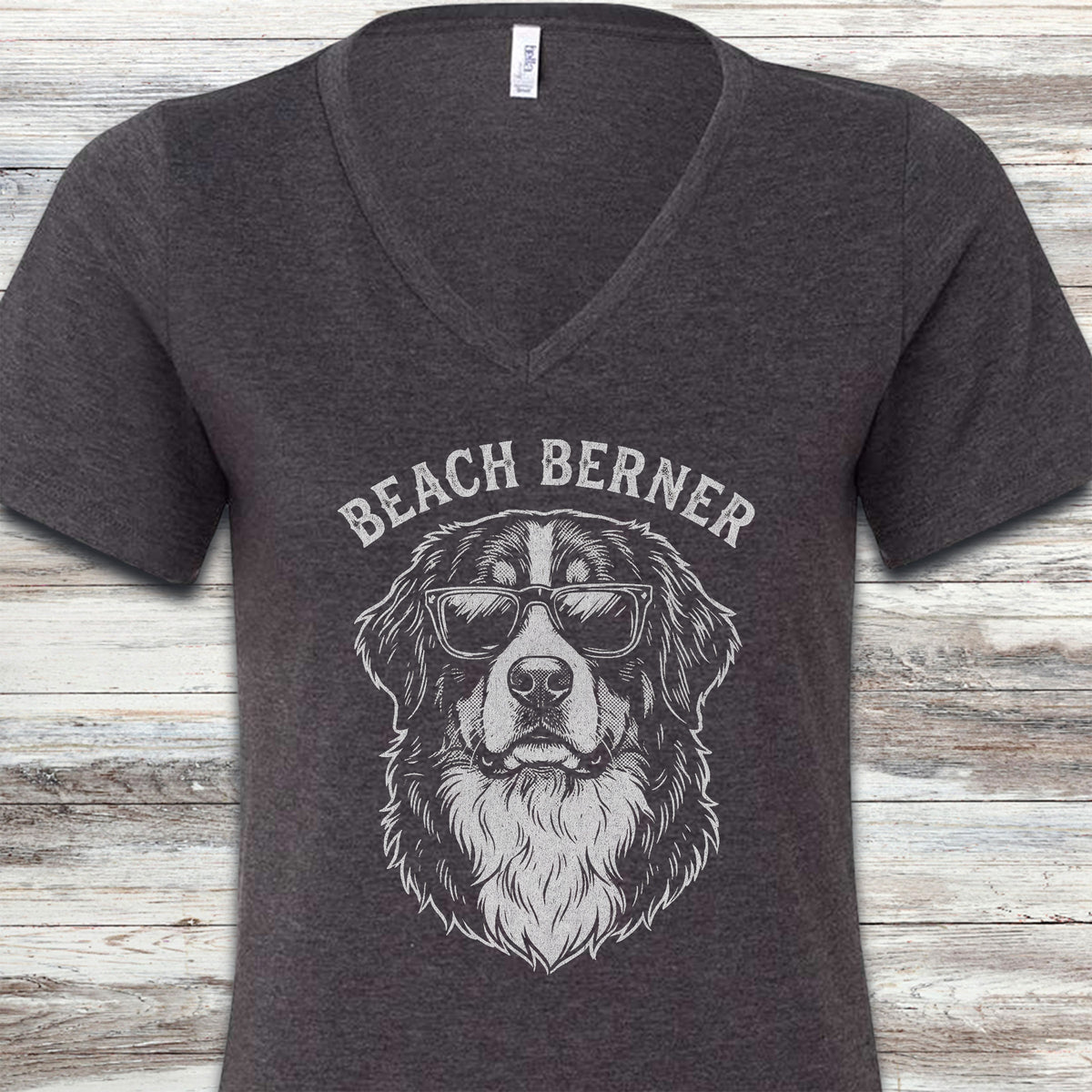 Bernese Mountain Dog Beach Berner V-Neck Tee - Dark Grey Heather
