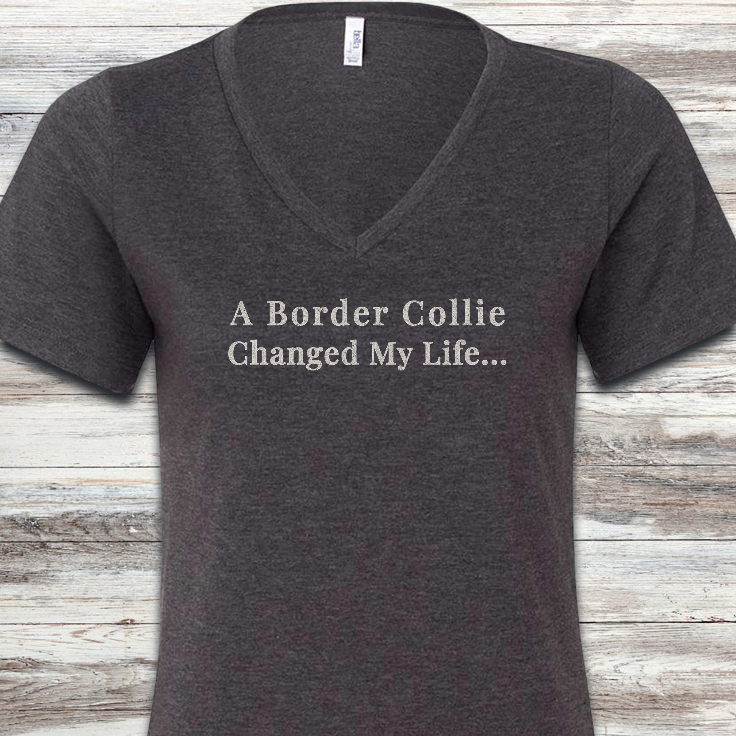 Border Collie Changed Life V-Neck Tee - Dark Grey Heather