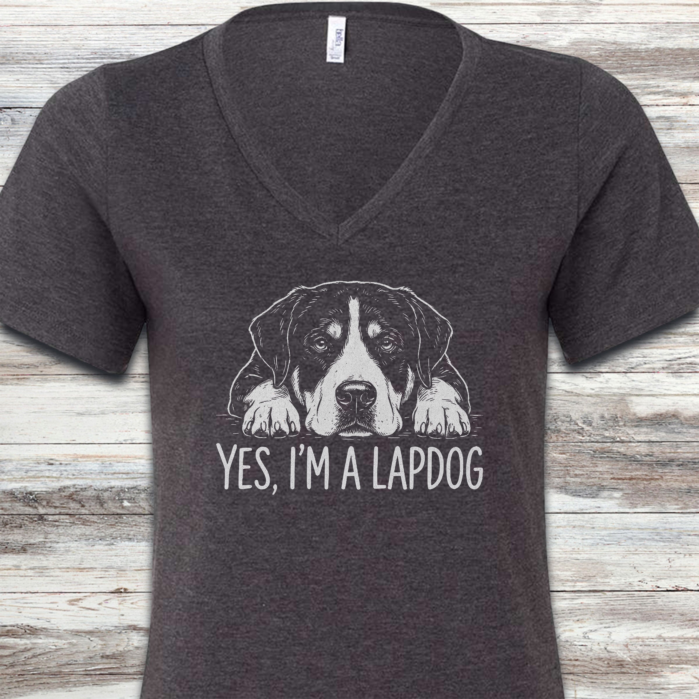 Swiss Mountain Dog Lap Dog V-Neck Tee - Dark Grey Heather