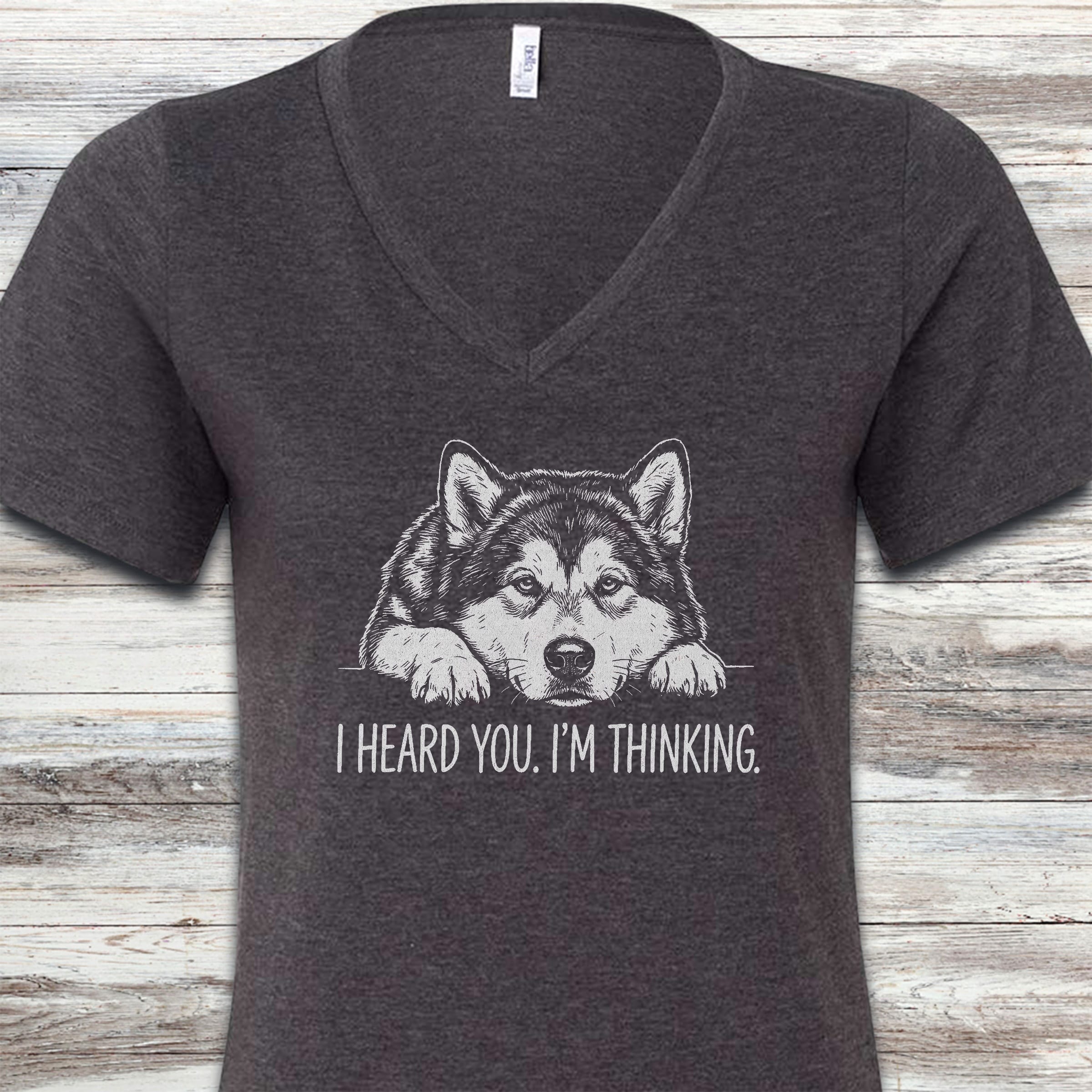 Alaskan Malamute Heard You V-Neck Tee - Dark Grey Heather