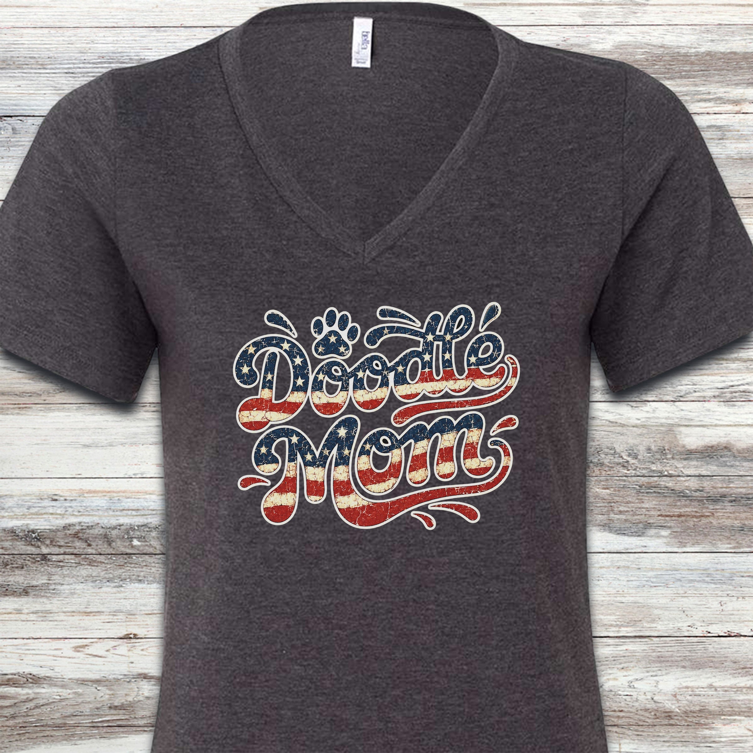 Doodle USA Mom V-Neck Tee - Dark Grey Heather