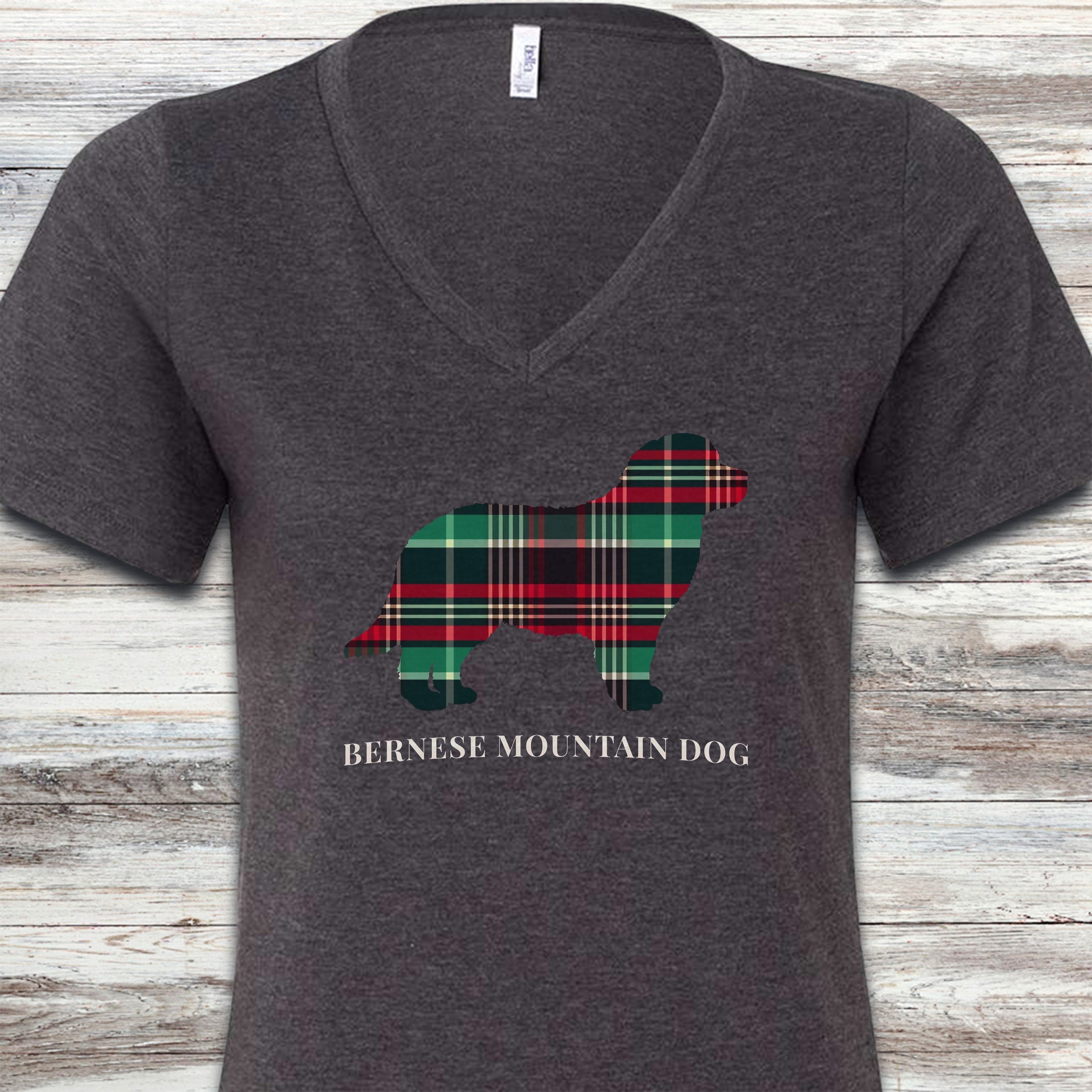 Bernese Mountain Dog Winter 2025 V-Neck Tee - Dark Grey Heather