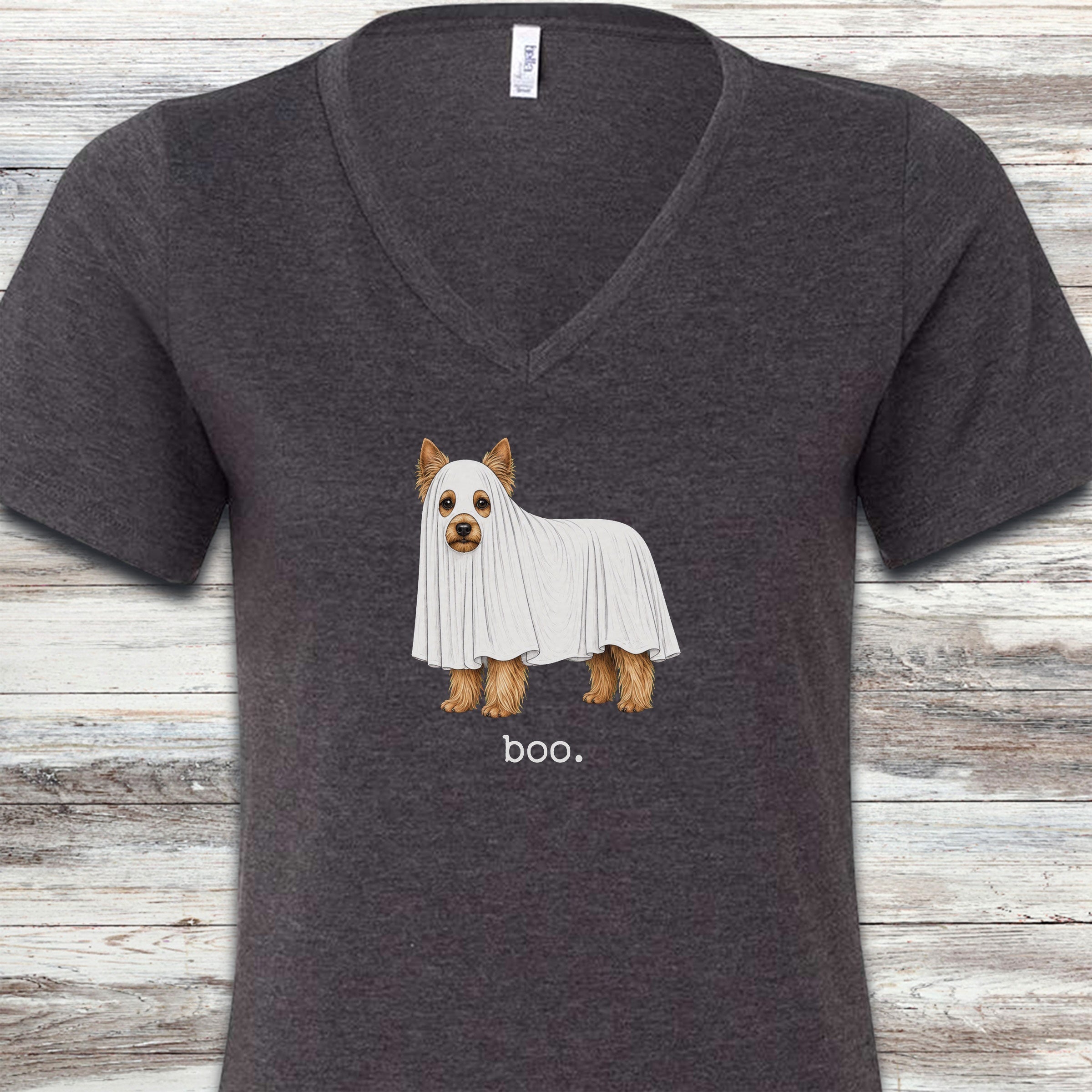 Yorkshire Terrier Boo V-Neck Tee - Dark Grey Heather