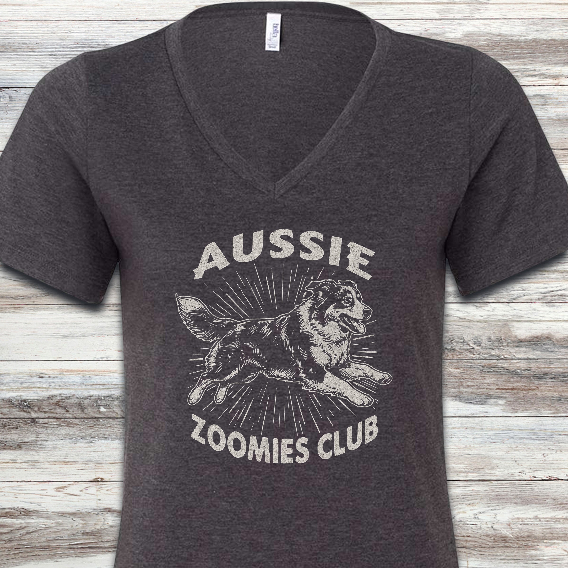 Australian Shepherd Zoomies V-Neck Tee - Dark Grey Heather