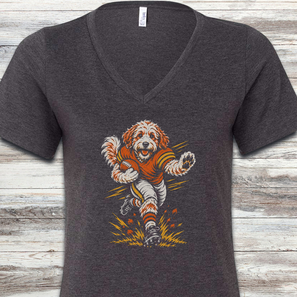 Doodle Football V-Neck Tee - Dark Grey Heather