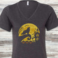Great Pyrenees Halloween Moon V-Neck Tee - Dark Grey Heather